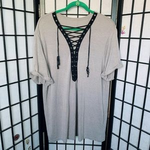 Beige Lace Up Front Shein Dress